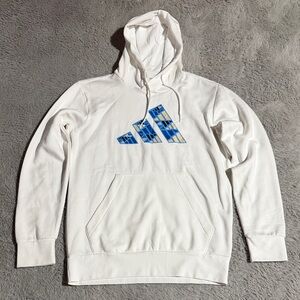 Adidas White Hoodie with Blue Graphic